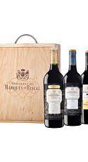 Marqués de Riscal 150 Aniversario 2016, Gran Reserva 2016 y Barón de Chirel 2017 con Estuche de Madera